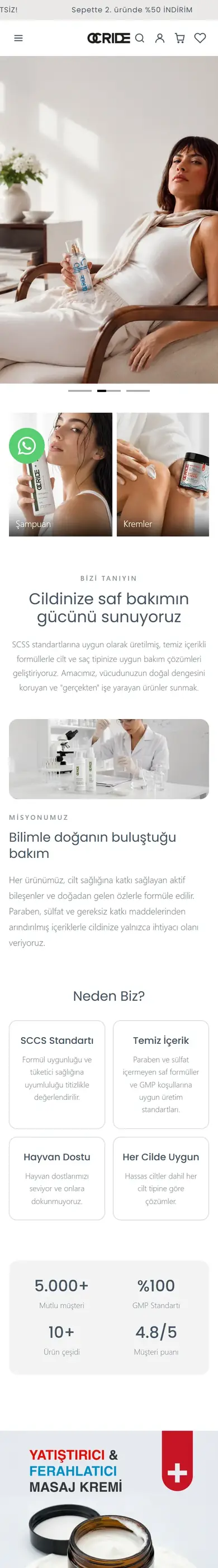 OCRIDE® Kozmetik mobil görünümü